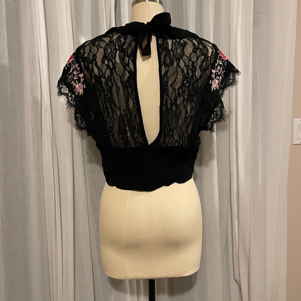 Sold!! Free People Black Lace Top with Floral Embroidery - Picture 8 of 12